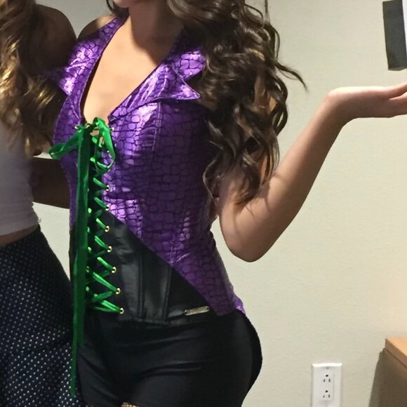 DC Comics The Joker Lace up Halter Top Medium Purple Green Corset Costume Cospla - Picture 2 of 16